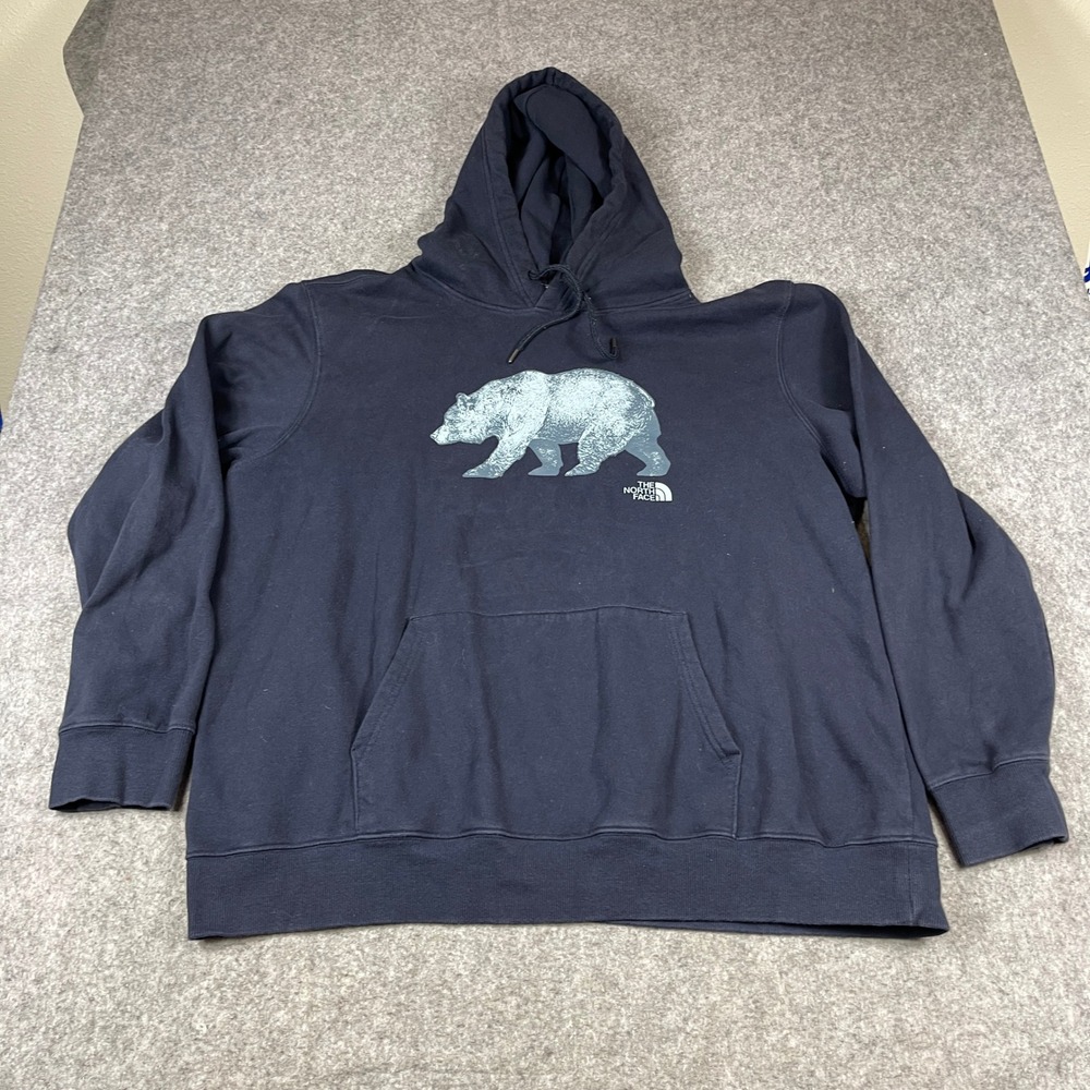 The North‎ Face Mens Navy Blue Grizzly Bear Graphic Hoodie XXL A532A F21